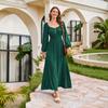 Damen-Quadratkragen-Kleid mit geraffter Taille und langen Ärmeln