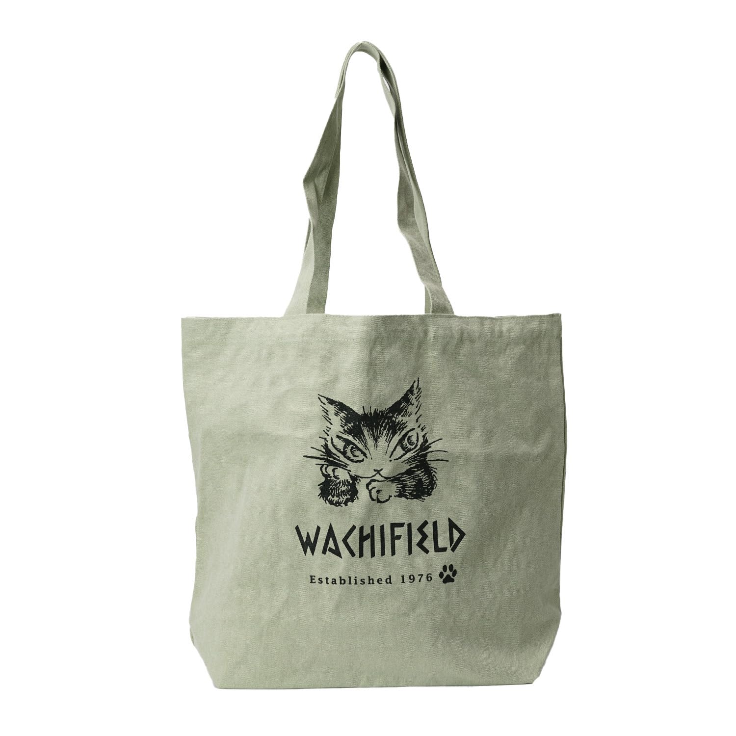 

WACHIFIELD T2O Light Wash Canvas Tote Bag, 16L, Cat Design, Women s Large, Eco Bag, Shopping Bag, Shoulder Bag, Cotton, WTWE-03A, Olive Khaki Green