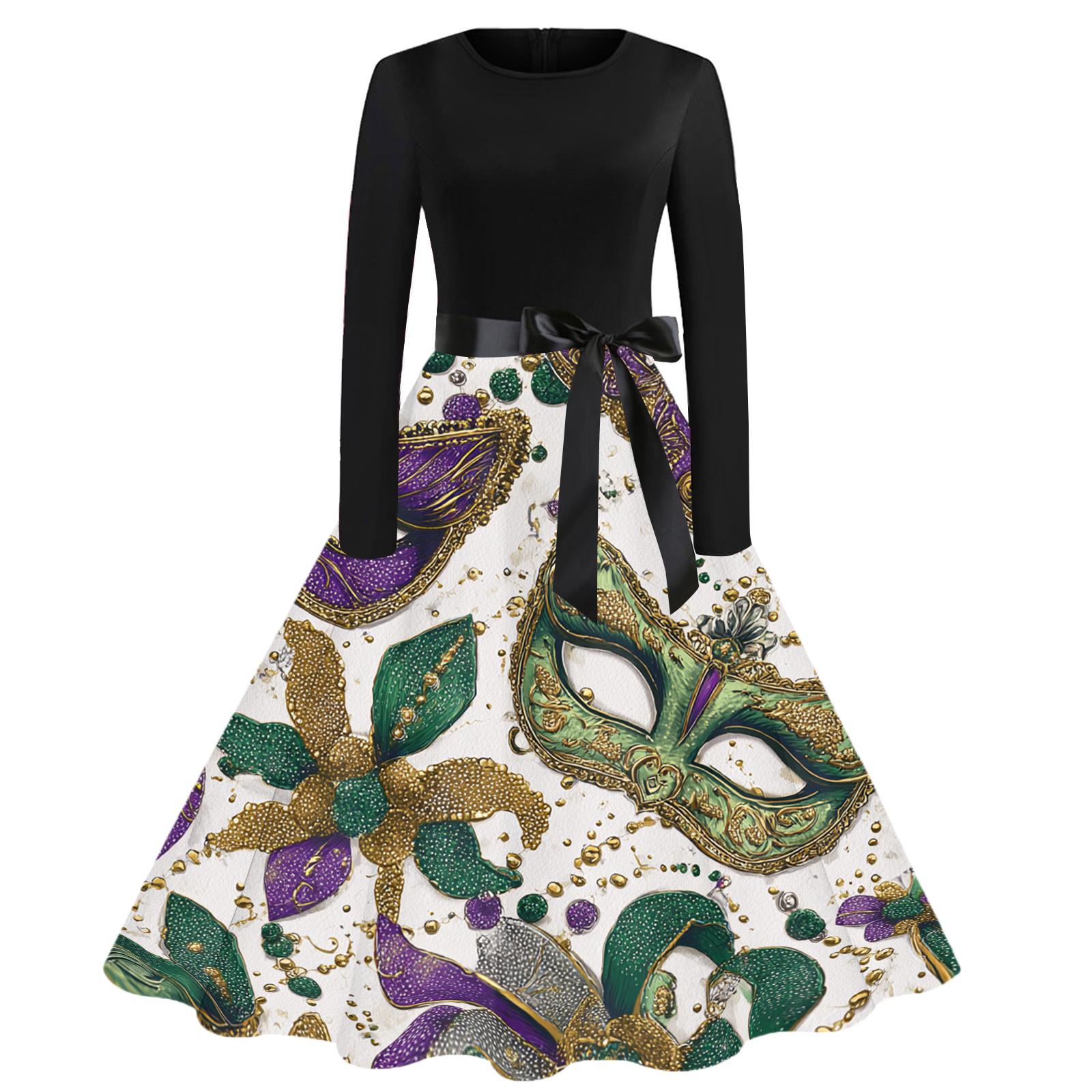 

Женское повседневное модное платье винтажного стиля с круглым вырезом и карнавальным принтом XL белый