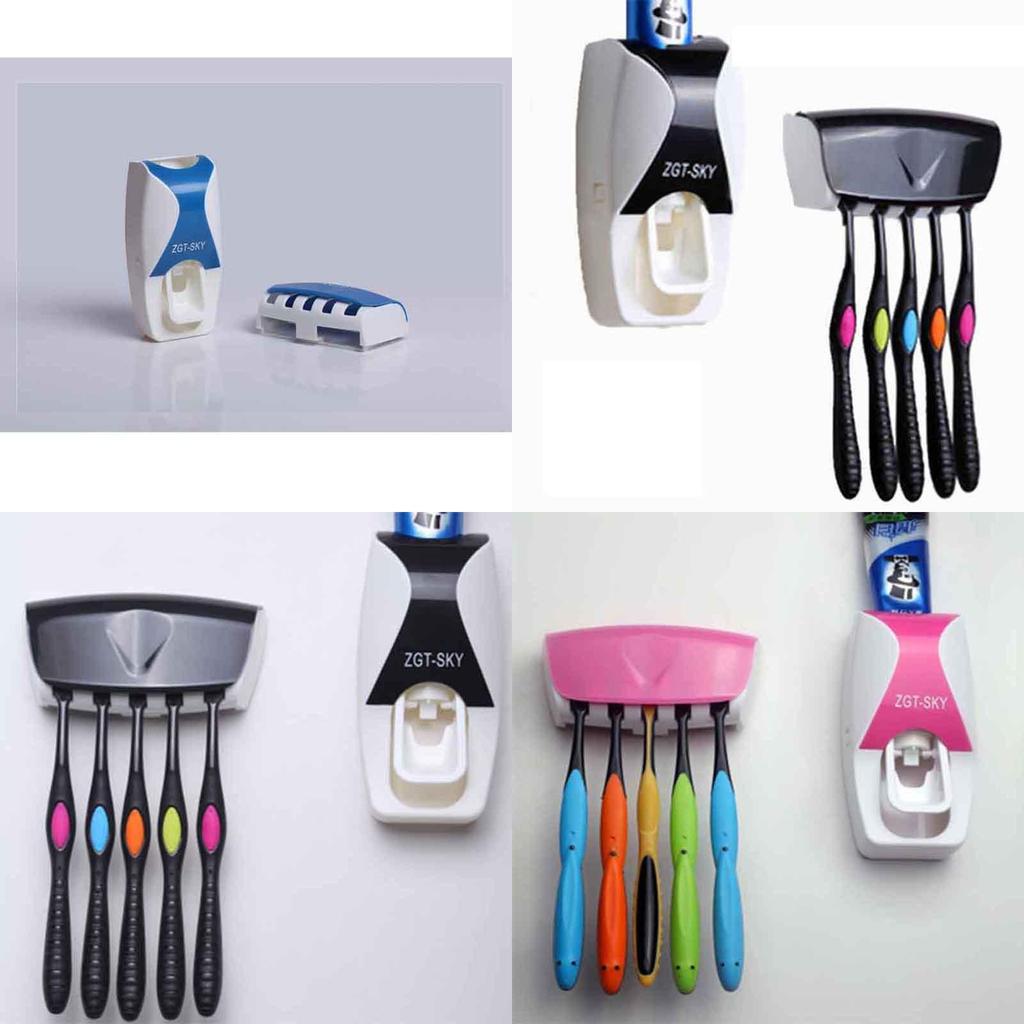 Automatic Lazy Toothpaste Dispenser And Toothbrush Holder Wall Mount Stand For Adults And Children