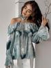 2024 French Tie-Dye Off-Shoulder Bell Sleeve Top: Autumn Fashion for Women