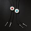 3Pcs Rodeos Bolo Tie with Sunflower Stone Pendant Braided Leather Cord Adjustable Chain Necktie Western Jewelry Necklace