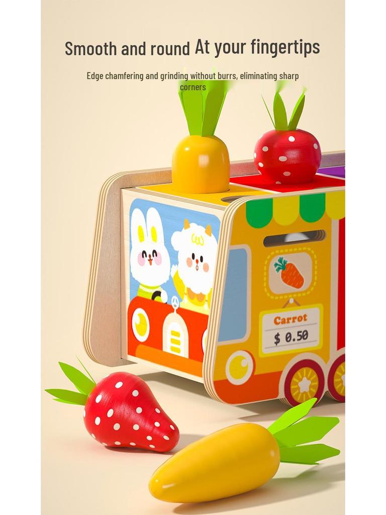 Kids' Educational Fruit & Veggie Vending Cart: Multifunctional Shape & Color Matching Toy with Pull-Along Radishes for Early Learning