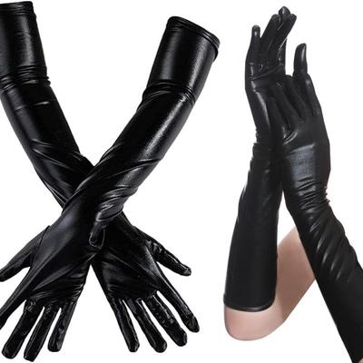 Adult Long Patent Leather Cosplay Gothic Style Nightclub Performance Gloves Halloween Costume Accessories Sexy Tight Gloves
