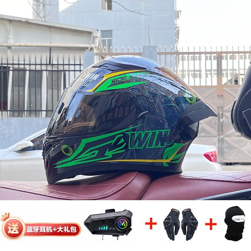 Full Face Motorcycle Helmet With Rear Wing Bluetooth Headset Men All Season Electric Bike Motorbike Riding Safety Gear