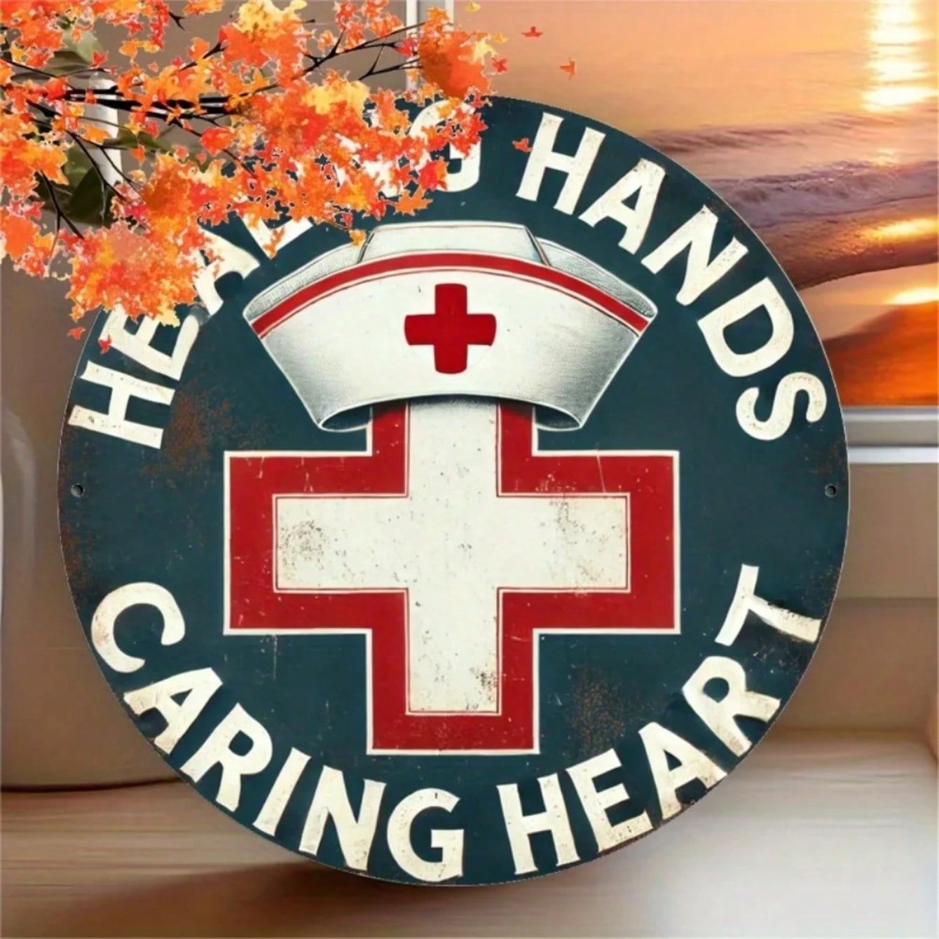 Medical Wall Art Healing Hand Decor Metal Sign for Clinic Hospital 20x20