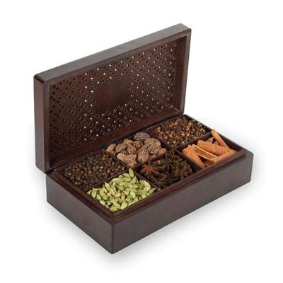 Collection d'épices indiennes Octavius- 300 g | Coffrets cadeaux de thé pour la Saint-Valentin | Assortiment de 6 épices entières Boîte cadeau en bois | Boîte à épices en bois
