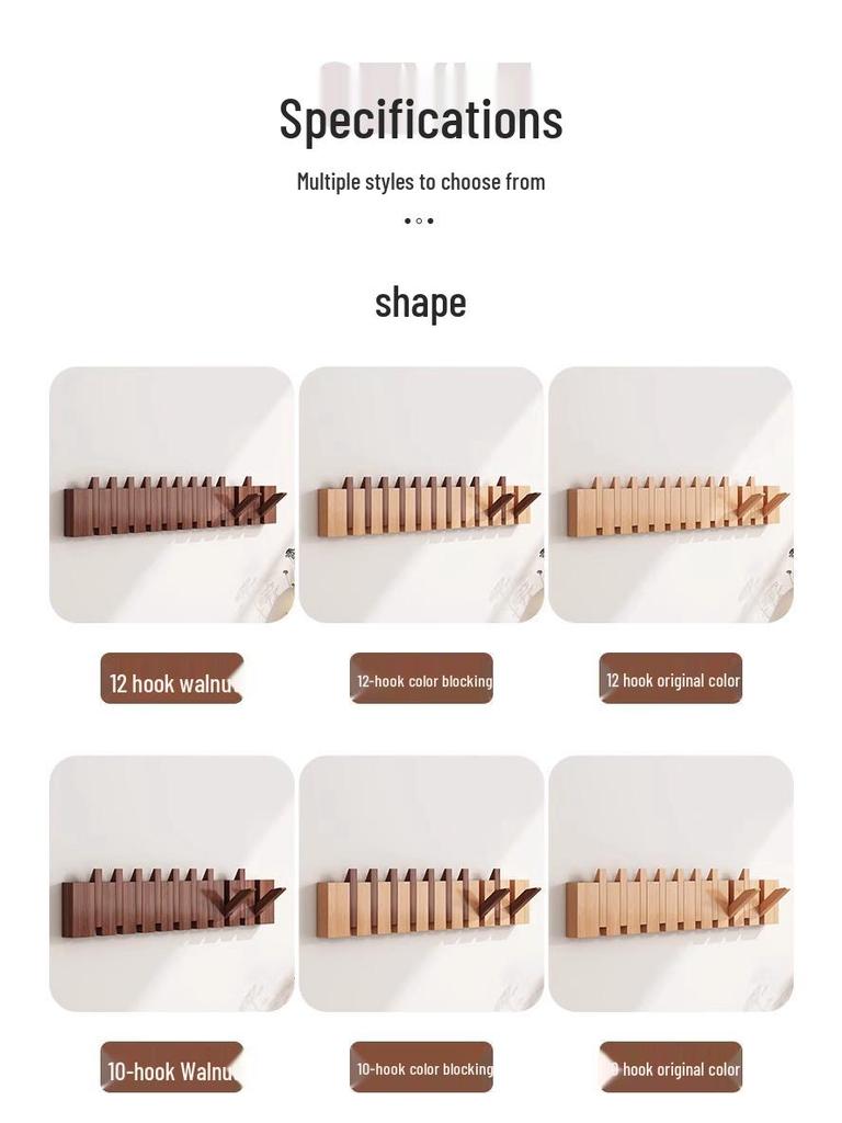 Solid Wood Wall-Mounted Piano Key Coat Hook - No-Drill Storage Rack for Clothes & Hats