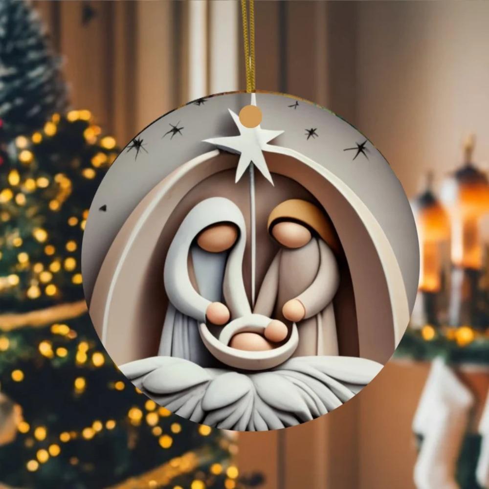 Creative Acrylic Painted Nativity Pendant Decoration Hangable Christmas Tree Ornaments Home Decor