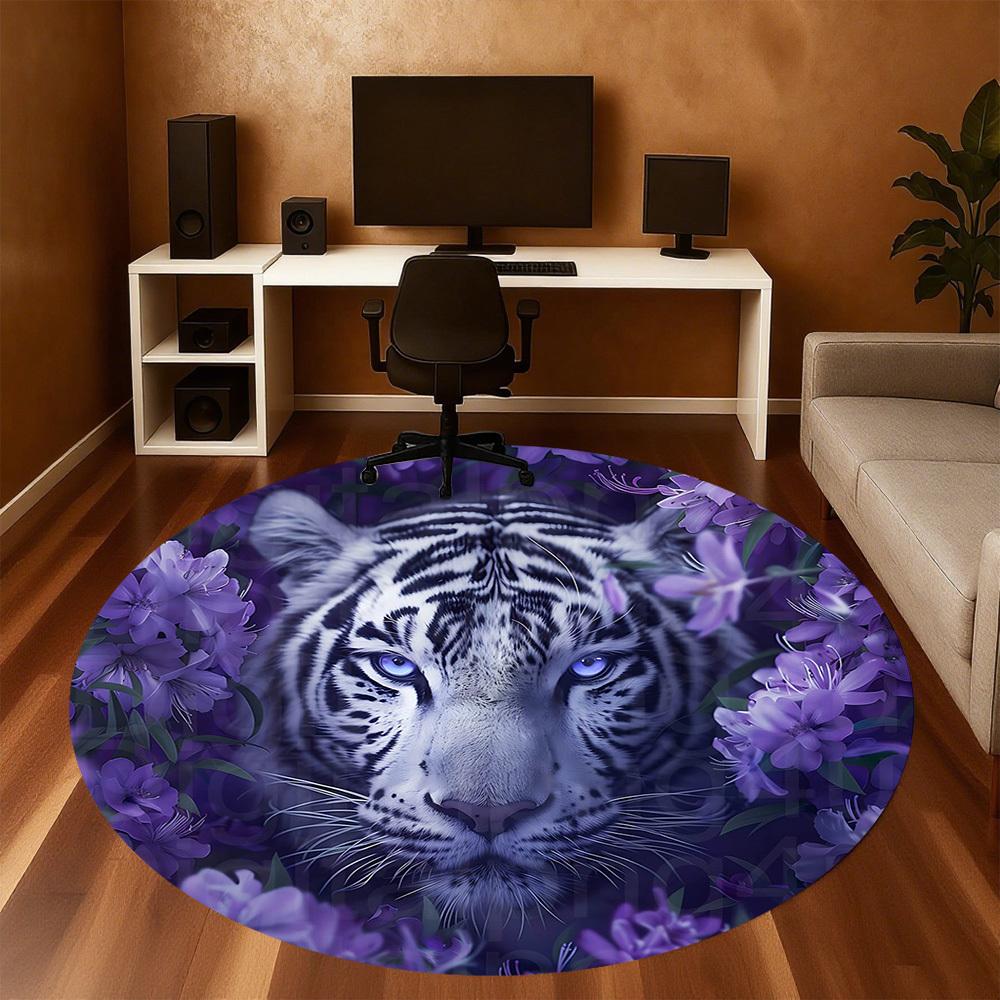 1pc tiger purple Round Chair mat Area Rug - Non-Slip, Floor Mat for Office, Bedroom, and Indoor Decor -1002272