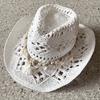 Vintage Sommer Strand Böhmischer Strohhut Muschel Damen Herren Western Cowboy Hüte Holzperlen Hohl Sonnenschutz Urlaubskappe