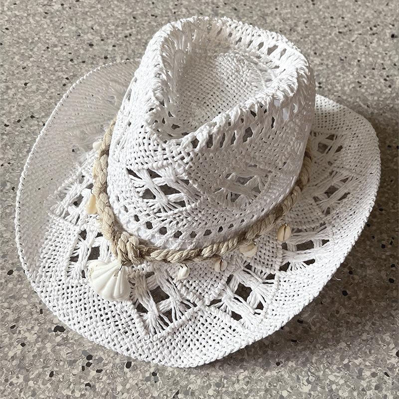 1 Stück Sommer Handgeflochtener Strohhut für Damen Muschel Dekoration Urlaubs Strand Sonnenhut Chapeu Panama Feminino One Size gray