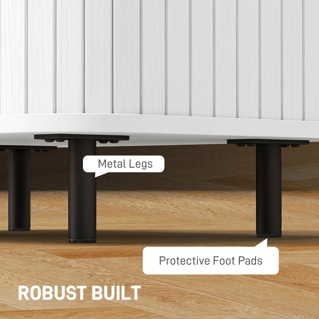Nightstand with Sliding Doors and Metal Legs White Wood Effect