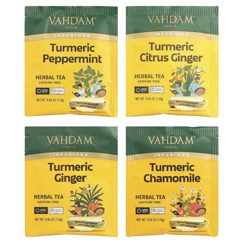 VAHDAM India, Infusions, Herbal Tea, Turmeric Variety Pack, Caffeine Free, 20 Infusion Bags, 36g (1.27oz)