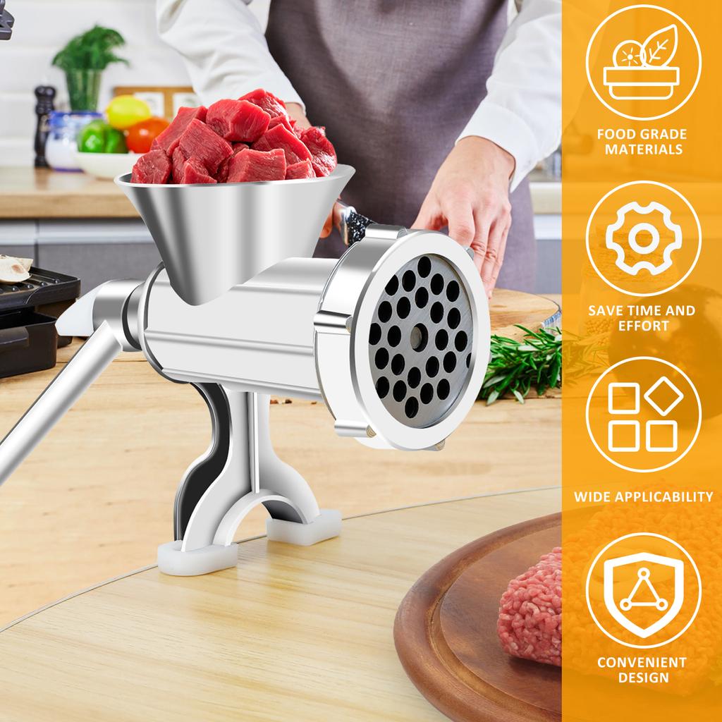 Manual Meat Grinder with Handle Meat Crank Rustproof Meat Grinder Sausage Maker Table Mount Pork Mincer with 3 Sausage Maker