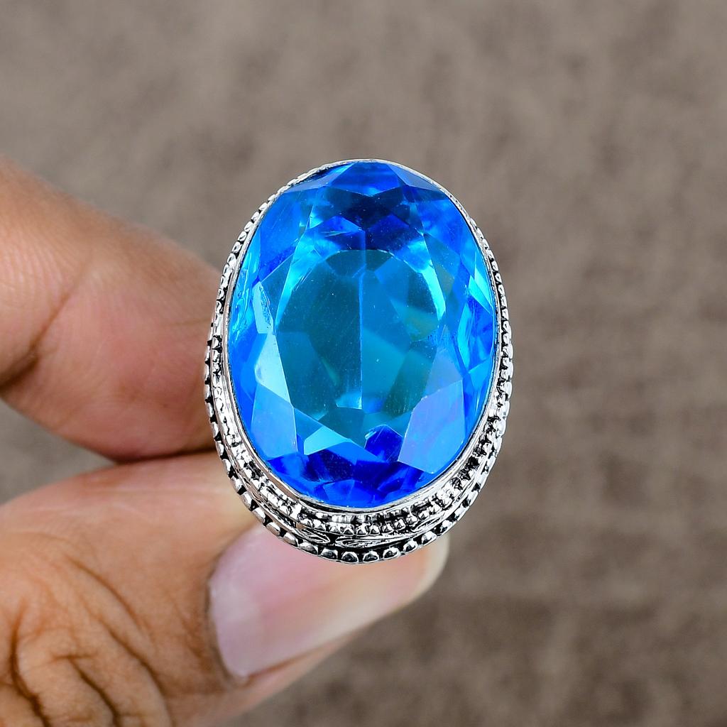 Blue Topaz Genstone Handmade 925 Sterling Silver Jewelry Ring Size 6.5 KKG-481