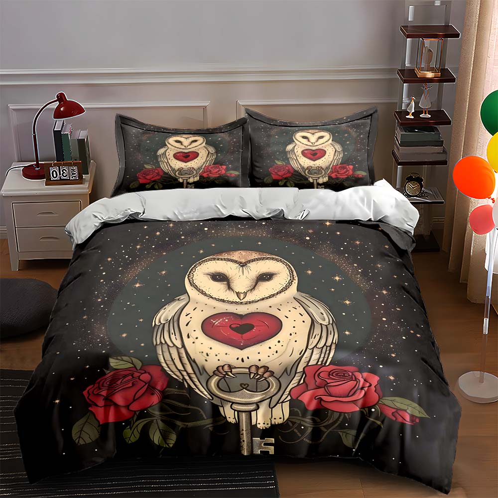 

Owl, roses, stars. Bedding Duvet cover sets Duvet covers Pillowcases gifts (1 * Duvet Cover 2 * Pillowcases, without duvet insert) 135x200cm
