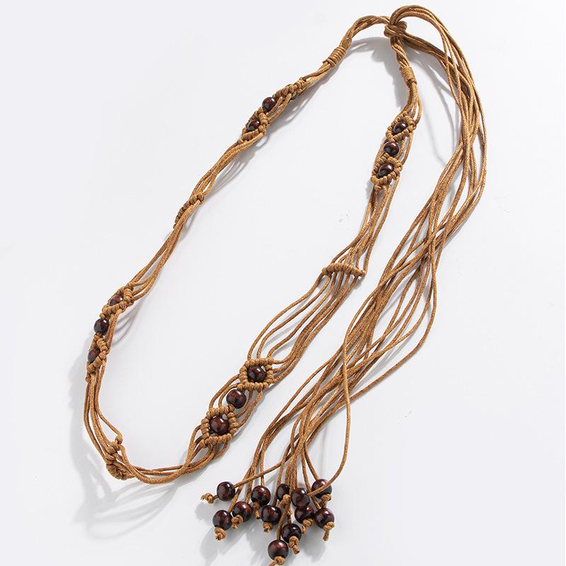 Boho Style Flowers Weaving Knotted Ethnic Style Handmade Wooden Beads Women's Belt Leisure Vacation Style Beautiful Waist Rope