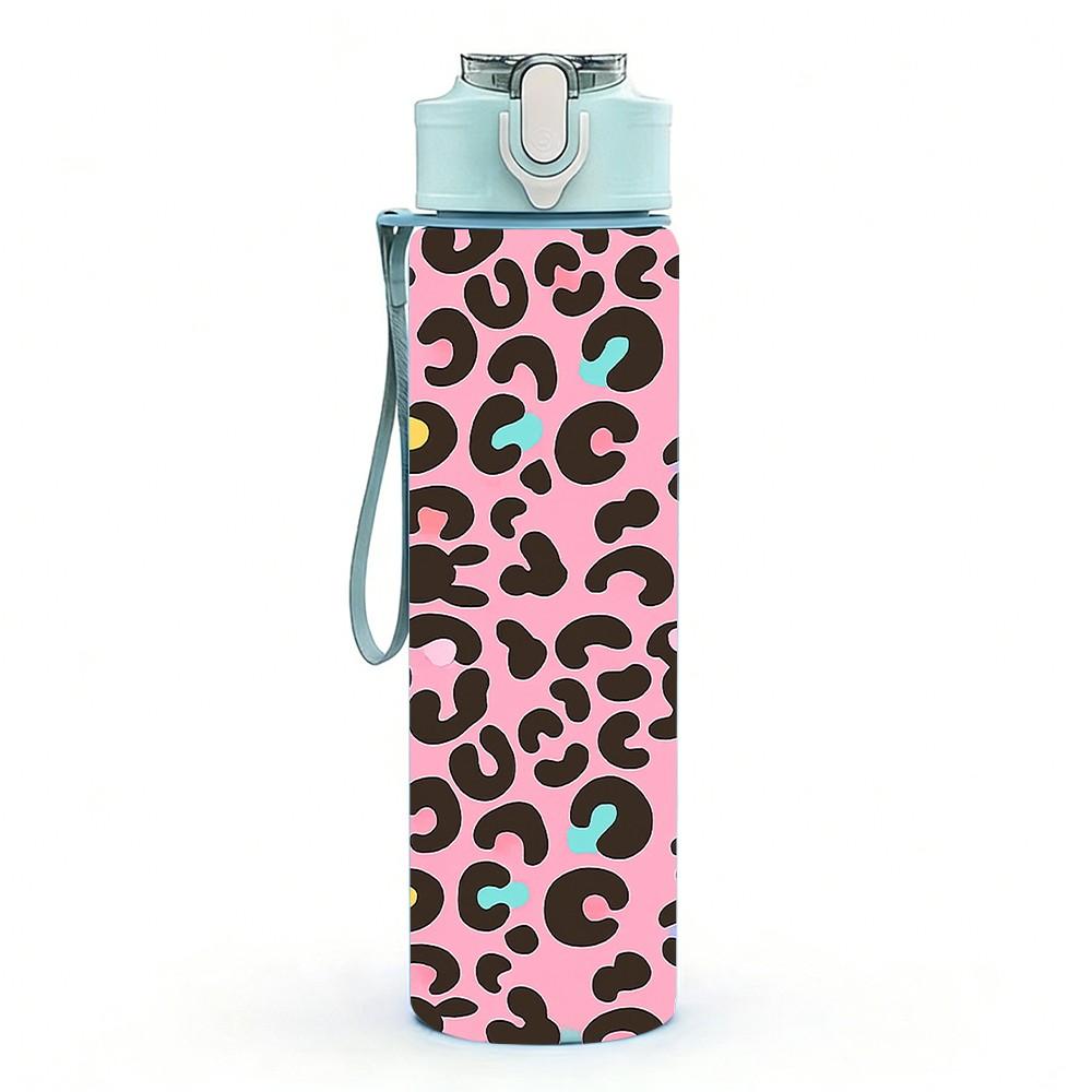 1PC Leopard Animal Skin Texture Print 750ml Color Plastic Sports Water Bottle Leakproof Flip Straw Lid Suitable for Sports Office Home Use