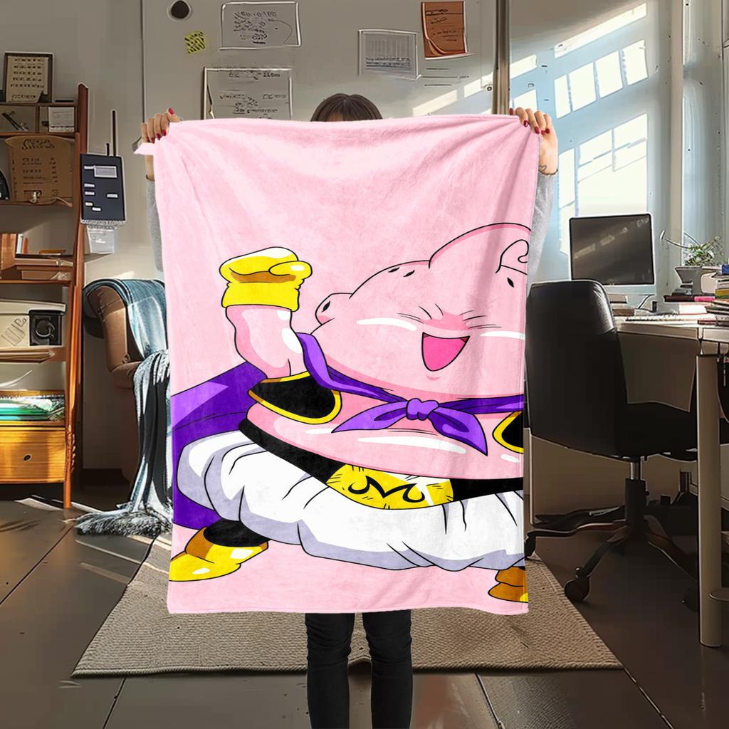 1PC Majin Buu  Print Flannel Blanket, High quality All Seasons, Home Decor, Warmth and Comfort, Perfect for Christmas Gifts