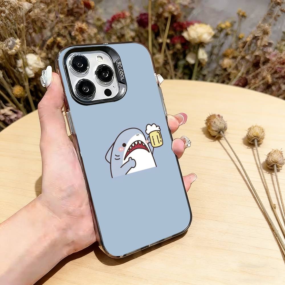 Shark Cute Phone Case For iPhone 17,16,15,14,13,12,11 Plus,Pro Max,XS,Colorful Silver Phone case Funda Cover