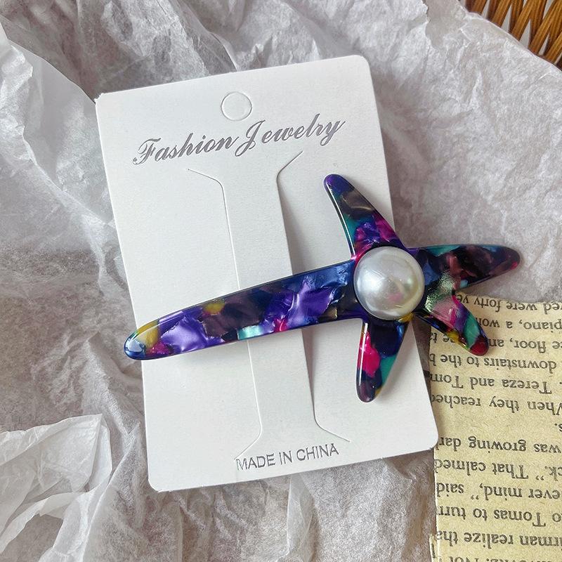 High Quality Starfish Pearl Spring Clip Simple Temperament Acetate Hairpin Star  Top Clip Side Clip Women's Hair Accessories