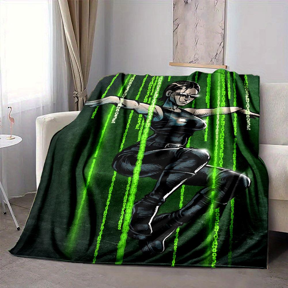 1pc The Matrix Flannel Throw Blanket - HD Printed Lightweight Soft Warm All-Season Blanket for Sofa, Bed, Travel, Camping 027