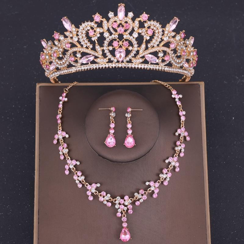 Set de cercei colier coroană de cristal de lux Set de bijuterii de mireasă cu strasuri Accesorii de păr pentru nuntă de mireasă Set de tiare pentru coroană