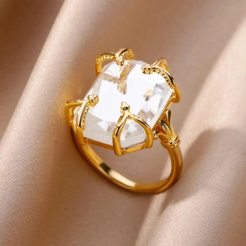 Hot-selling Micro-inlaid Colored Treasure Zircon Ring Women's Simple and Versatile Unique Design Love Geometric Light Luxury Ring