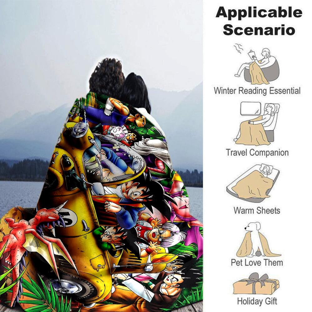 Dragon Ball Jungle Adventure Flannel Blanket Super Soft Warm Cozy Blanket for Sofa Bed Office Travel All‑Season Home Decor Gift
