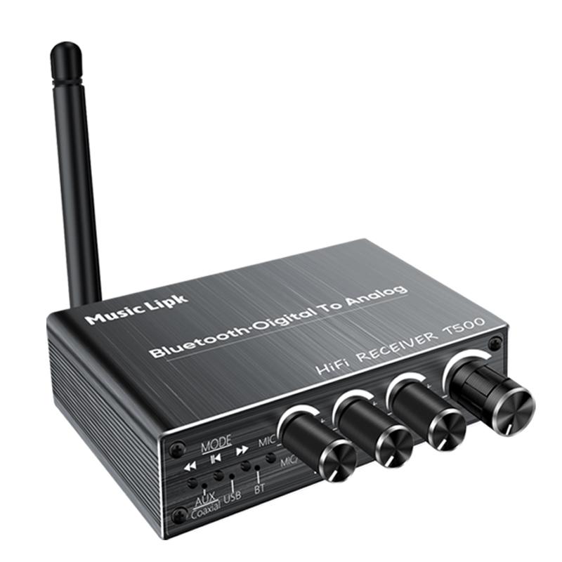 

VAORLO Bluetooth 5.3 аудиоресивер + коаксиальный ЦАП преобразователь + USB U-Disk Play + 6.5 микрофон караоке беспроводной адаптер 3.5MM AUX RCA T500