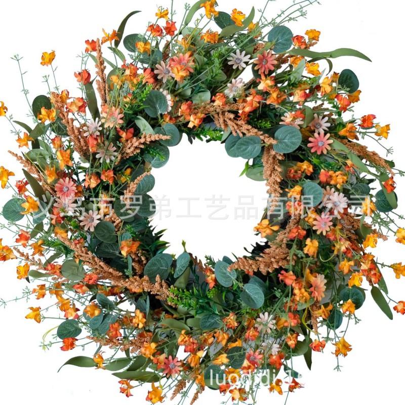 Harvest Wreath With Pumpkins Berries Vine Circle Halloween Thanksgiving Door Decor