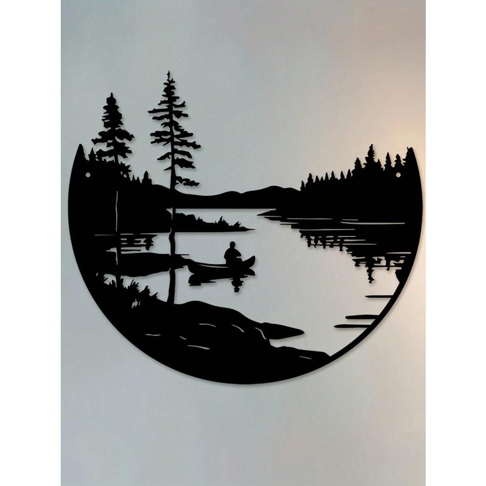 Bohemian Metal Wall Art Landscape Silhouette Round Sculpture Rustic Iron Hanging Decor for Home Garden Living Room Balcony