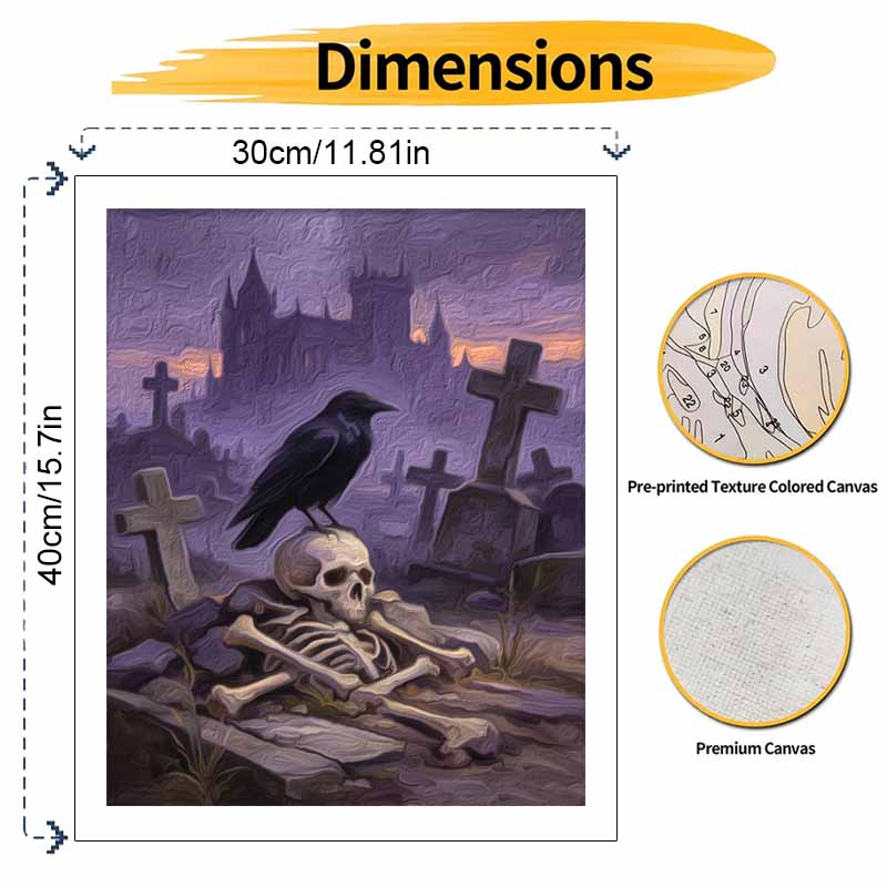 Halloween Crow Castle Cemetery Digital Oil Painting Coloring Painting Hand Painting Home Decoration