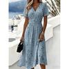 Vestido Midi Floral de Manga Corta con Cuello en V para Mujer Ropa Casual de Vacaciones
