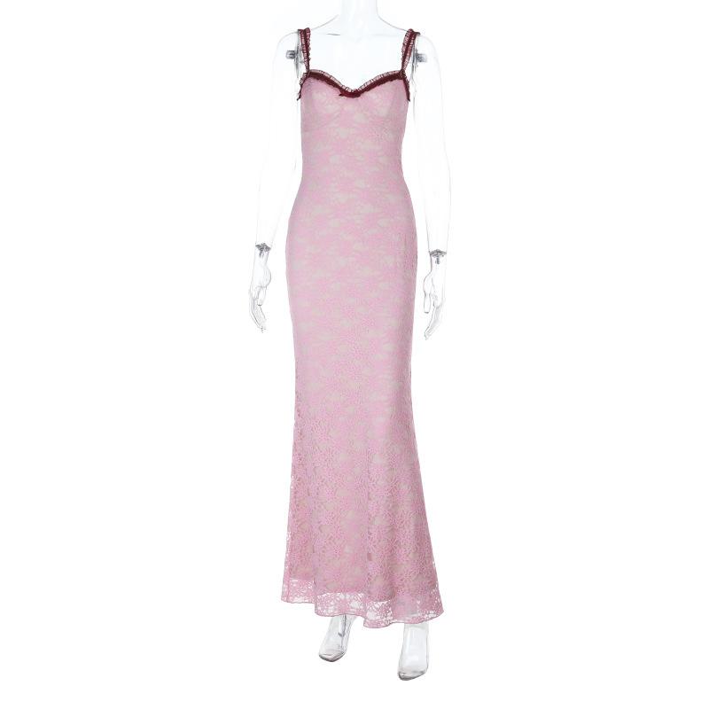 Women Sexy Lace Patchwork High Waist Bodycon Camisole Long Dress For Women