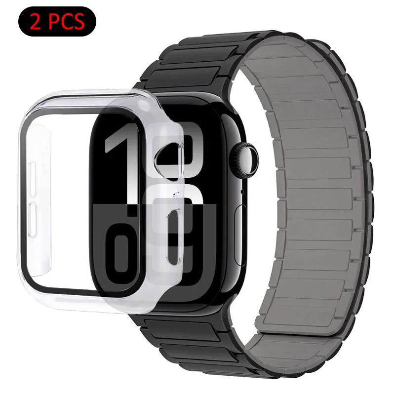 Silicone Strap+Case For Apple Watch Ultra 3/2/1 49mm 11 10 46mm 42mm Magnetic Band iWatch 9 8 7 45mm 41mm 6 5 SE 44mm/40mm Cover