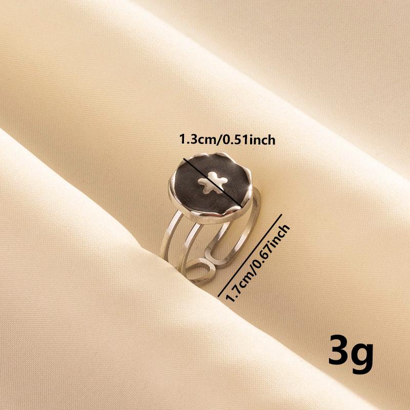 Punk Silver Color Black Enamel Sun Moon Star Eye Rings For Women Men Accessories Stainless Steel Ring Open Finger Jewelry Bagues