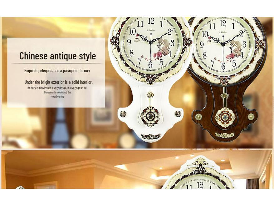Antique European Style Solid Wood Silent Quartz Wall Clock for Living Room or Bedroom