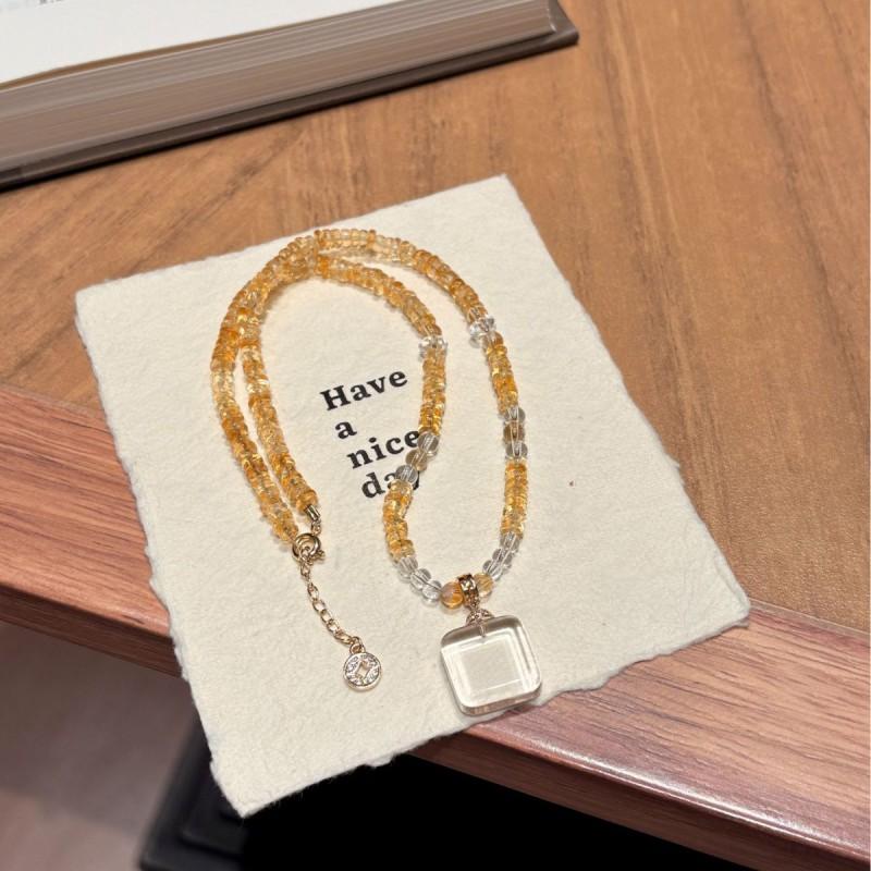 Handmade Natural Clear Quartz Yellow Tower Crystal Spacer Necklace Women Sunset Candy Style Elegant Chain