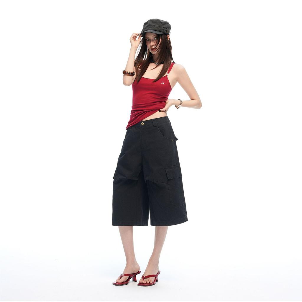 High Waist Loose Multi Pocket Cropped Capri Pants For Women Casual Trousers Trendy Versatile Loose Straight Slimming FigureFlattering Style