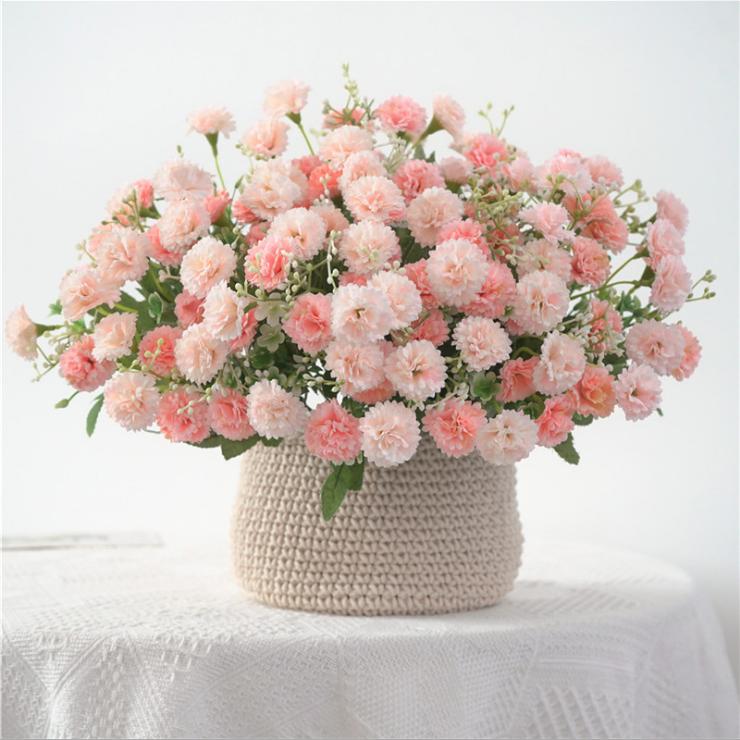 [1 Bouquet] 20 Heads Carnation Simulation Hydrangea Artificial Flowers Fake Silk Flower Garden Small Lilac Flowers Decor