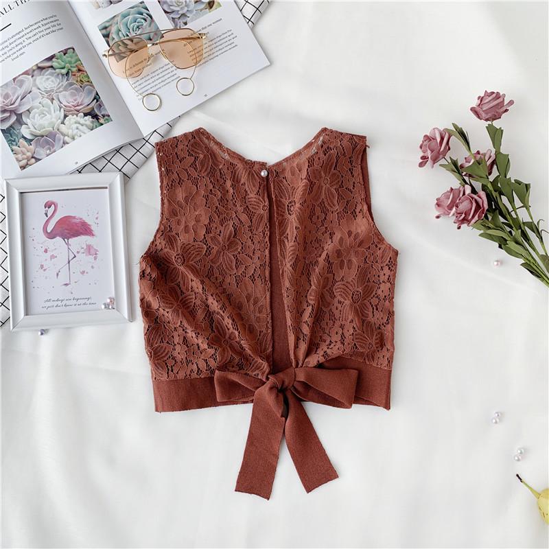 Actual Shot of New Summer Clothes with Crocheted Lace Stitching On The Back Lace-up Knitted Vest, Women's Hollow Strappy Top