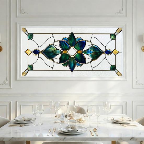 Pellicola Geometrica per Vetri Privacy Motivo Vetro Colorato Retrò Statico Opaca Rimovibile Impermeabile Pellicola Privacy per Camera da Letto Bagno Cucina