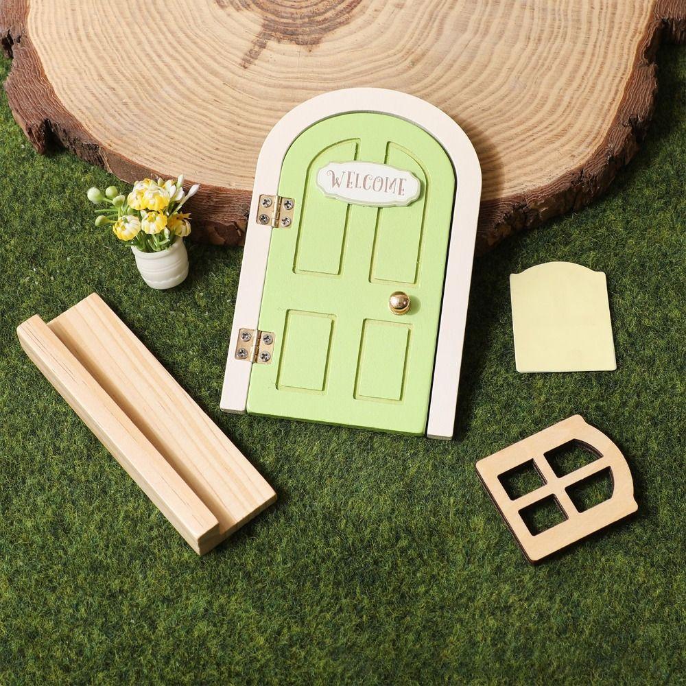 Simulation Balcony Wooden Fairy Elf Door Set Room Wall Decor Fairy Door  Home Decor
