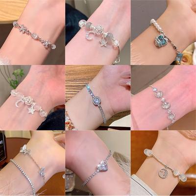 Silver Super Flash Zircon Pearl Bracelet, Girls' High-end Sense Niche Versatile Bracelet Temperament Popular Hand Jewelry