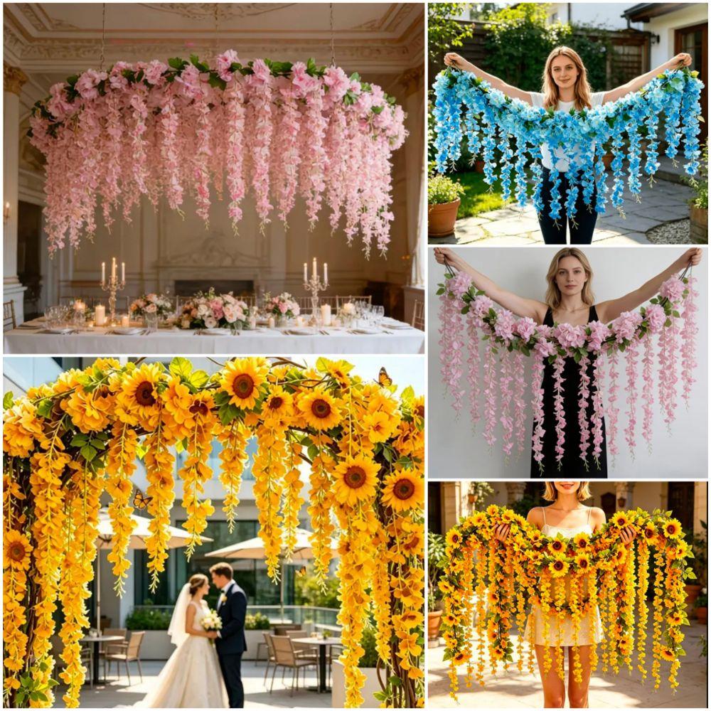 Multicolor Sunflower Simulated Flower Vines Cherry Flower Faux Flower Vine  Wedding Decoration