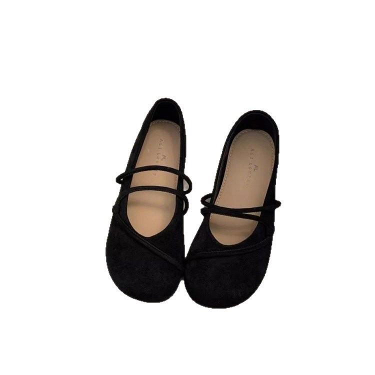 Französische Herbst Mary Jane Schuhe neue Retro Wildleder weiche Sohle mit Rock Doudou Schuhe Ballerinas