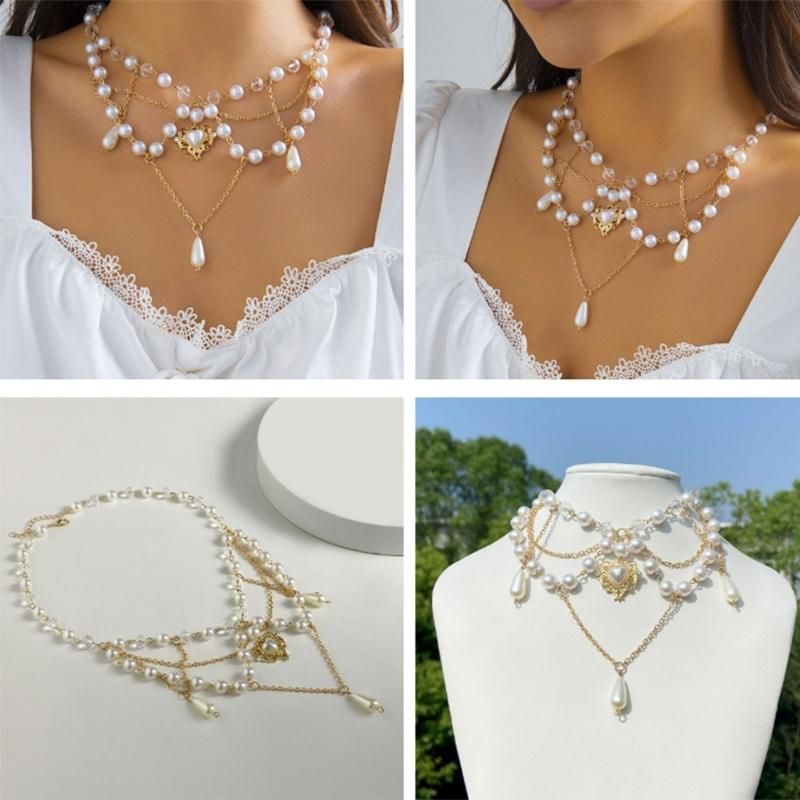 Strawberry Necklace Imitation Pearl Choker Bohemia Layer Crystal Clavicle Chain Delicate Sweet Necklace for Women Girl