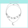Stunning Multi-layer Alloy Star Moon Necklace With Sparkling Gemstone Accents For Trendy Fashion
